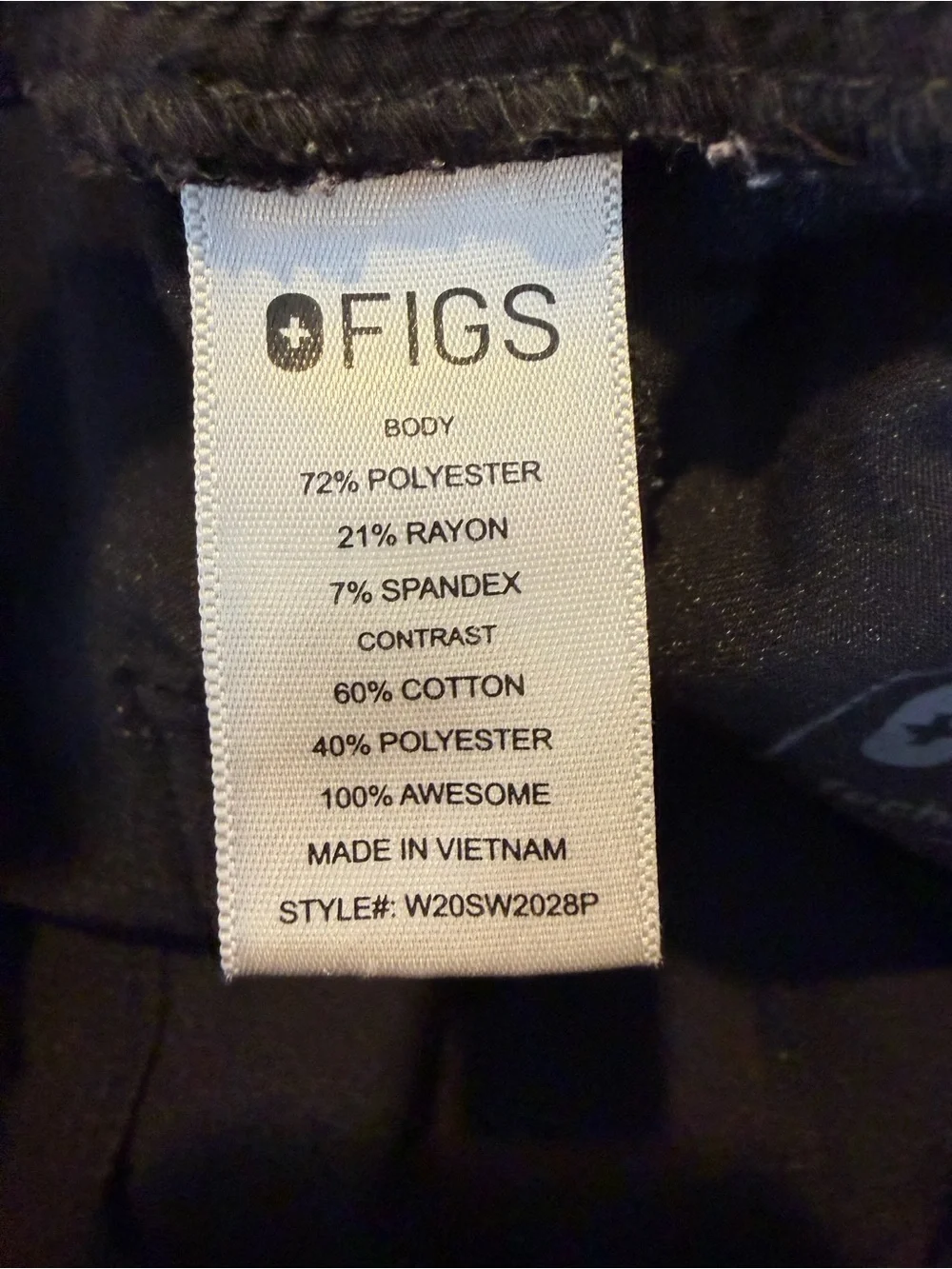 FIGS Zamora Jogger Scrub Pants black, distinct gray drawstring Size XS